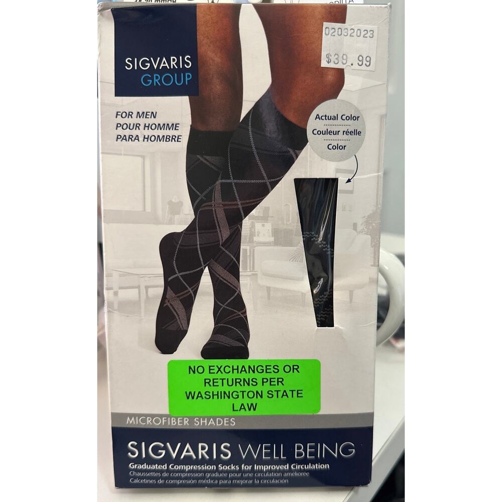 SIGVARIS Men’s Microfiber Patterns 183 Calf High Compression Socks 15-20mmHg M